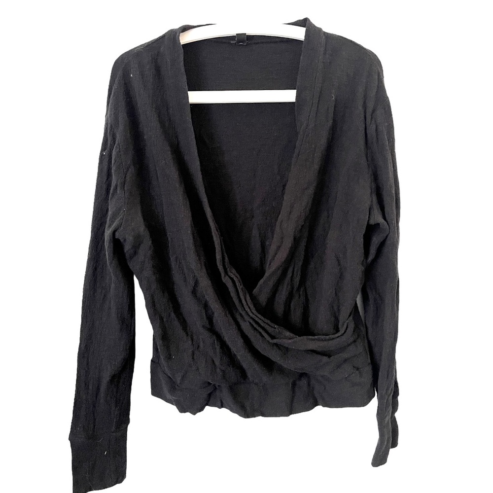 J. Crew Black 100% Cotton Long Sleeve‎ Wrap Sweater S